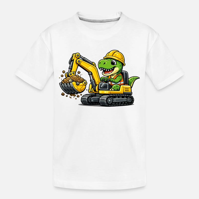Süßer Dino Baggerfahrer - Kinder Premium Bio T-Shirt - Weiß