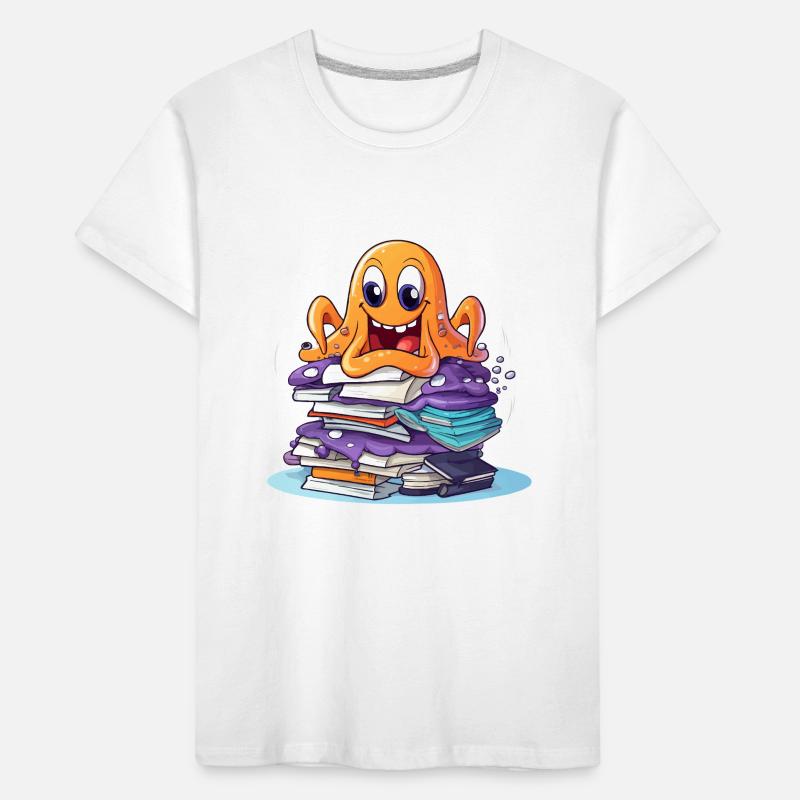 Learning octopus with stack of books Kids' Premium Organic T-Shirt