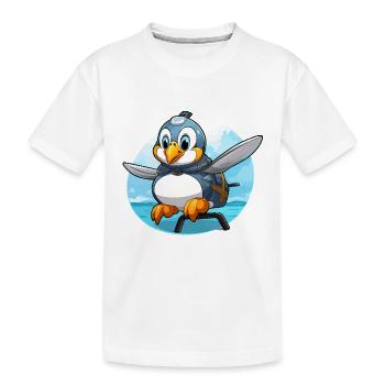 Flugpinguin mit Rucksack - Kinder Premium Bio T-Shirt - Weiß - Vorne
