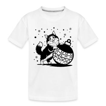 Cute fluffy cat with a Big Christmas Bauble – St. - Kids' Premium Organic T-Shirt - white - Front