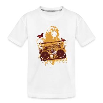 Frutiger Metro – Orange Boom Box – Frauenporträt - Kinder Premium Bio T-Shirt - Weiß - Vorne