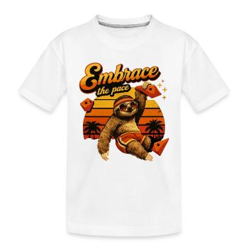 Retro Sloth: Embrace the Pace – Bouldering Sloth - Kids' Premium Organic T-Shirt - white - Front
