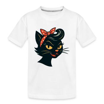 Black cat in 50s retro style - Kids' Premium Organic T-Shirt - white - Front