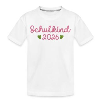 Schulkind 2026 mit Herzen Faux Yarn Strickmuster  - Kinder Premium Bio T-Shirt - Weiß - Vorne