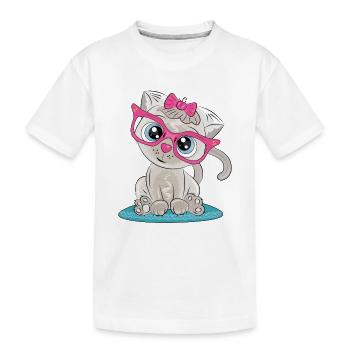 Kätzchen mit rosa Brille und Schleife - Kinder Premium Bio T-Shirt - Weiß - Vorne