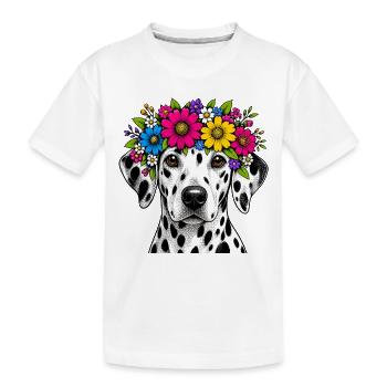 Dalmatiner mit Blumenkranz - Kinder Premium Bio T-Shirt - Weiß - Vorne