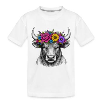Floral Wreath Bull Head Illustration - Kids' Premium Organic T-Shirt - white - Front
