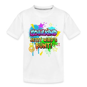 Schulkind Jetzt wird's bunt! - Graffiti Design - Kinder Premium Bio T-Shirt - Weiß - Vorne