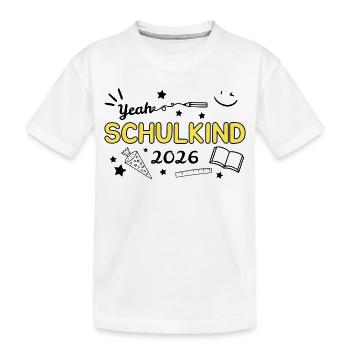 Schulkind Gelb Bleistift Lineal Design - Kinder Premium Bio T-Shirt - Weiß - Vorne