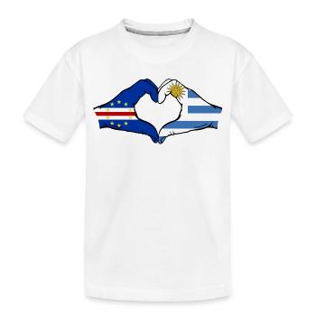 Kap Verde Uruguay Flagge Hände Herzform - Kinder Premium Bio T-Shirt - Weiß - Vorne