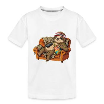 Sloth Couch Morning Sports Grouch - Kids' Premium Organic T-Shirt - white - Front