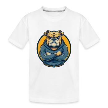 Badge du logo clipart de la mascotte Bulldog Kawaii - T-shirt bio Premium Enfant - blanc - Devant