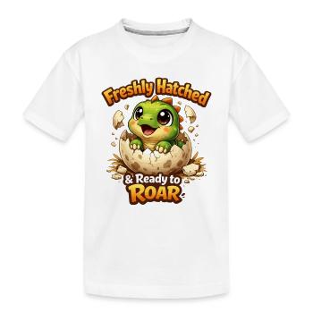 Freshly Hatched Dino – Süßer Dinosaurier im Ei - Kinder Premium Bio T-Shirt - Weiß - Vorne