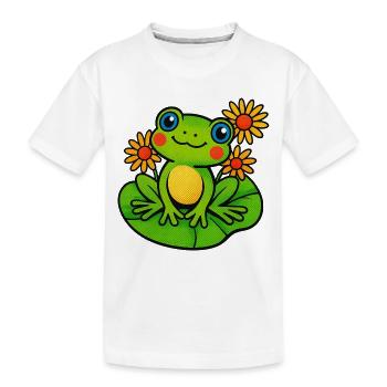 Grenouille avec trois nénuphars ensoleillés - T-shirt bio Premium Enfant - blanc - Devant