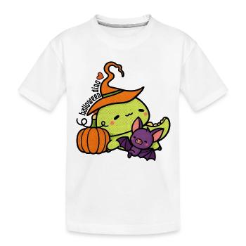 Dino d’Halloween avec citrouille et chauve-souris - T-shirt bio Premium Enfant - blanc - Devant