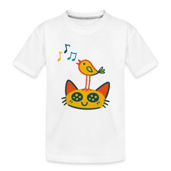 Oiseau chanteur sur chat - T-shirt bio Premium Enfant - blanc - Devant