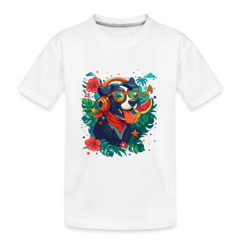 Beach dog in tropical glasses - Kids' Premium Organic T-Shirt - white - Front