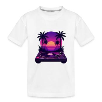 Vinyle coucher plage palmier - T-shirt bio Premium Enfant - blanc - Devant
