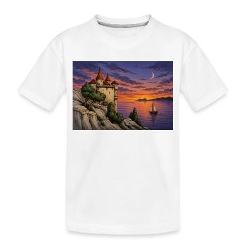 Château au clair de lune près de la mer du Couchant du Soleil - T-shirt bio Premium Enfant - blanc - Devant