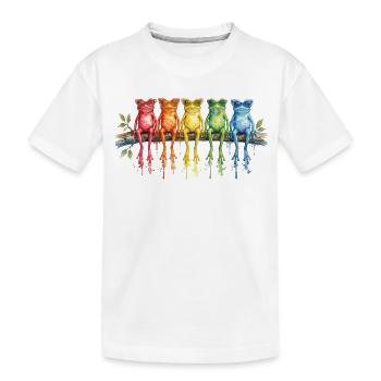 ünf bunte Frösche mit Retro-Brillen - Kinder Premium Bio T-Shirt - Weiß - Vorne