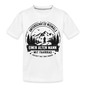 Alter Mann mit Fahrrad – Abenteuerszene - Kinder Premium Bio T-Shirt - Weiß - Vorne