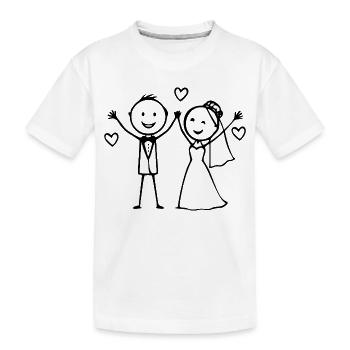 Dessin animé du couple de mariés joyeux - T-shirt bio Premium Enfant - blanc - Devant