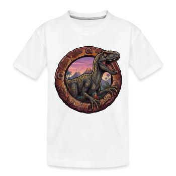 Velociraptor im Vulkanring bei Sonnenuntergang - Kinder Premium Bio T-Shirt - Weiß - Vorne