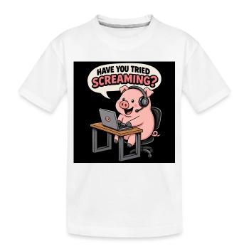 Pig at the headset desk - Kids' Premium Organic T-Shirt - white - Front