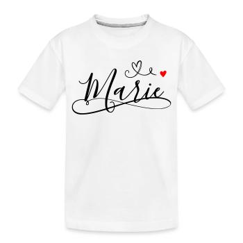 Nom de famille Marie prénom avec décoration en cœur - T-shirt bio Premium Enfant - blanc - Devant