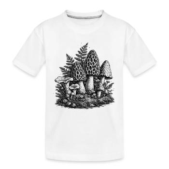 Linogravure vintage aux champignons forestiers - T-shirt bio Premium Enfant - blanc - Devant