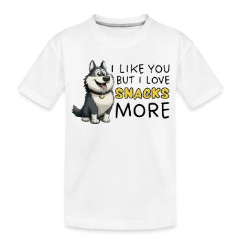 Dessin animé Sibérien Husky Snack Lover - T-shirt bio Premium Enfant - blanc - Devant