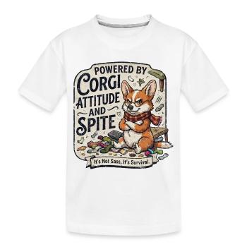 Powered By Corgi Attitude And Spite Funny Dog - Kids' Premium Organic T-Shirt - white - Front