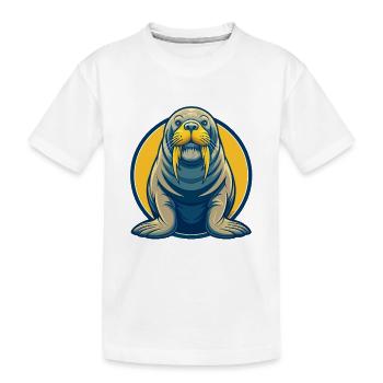 Walrus Kawaii Maskottchen Cartoon Clipart Logo Abzeichen - Kinder Premium Bio T-Shirt - Weiß - Vorne