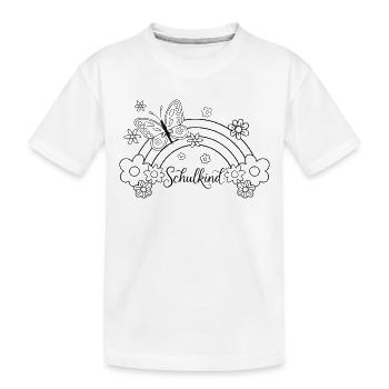 Schulkind Regenbogen mit Blumen zum Ausmalen - Kinder Premium Bio T-Shirt - Weiß - Vorne