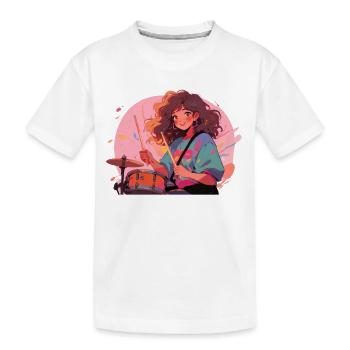 "Jiuchi on Drums" - Manga-Motiv Schlagzeug - Kinder Premium Bio T-Shirt - Weiß - Vorne