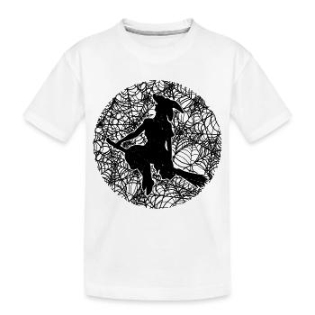 Spooky Spinnennetz Hexerei Besen Halloween - Kinder Premium Bio T-Shirt - Weiß - Vorne