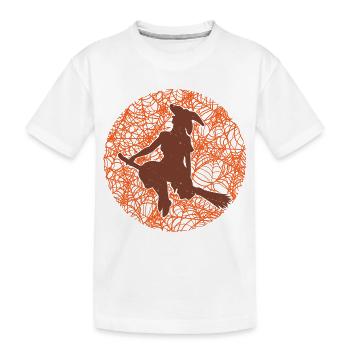 Spooky Spinnennetz Hexerei Besen Halloween - Kinder Premium Bio T-Shirt - Weiß - Vorne