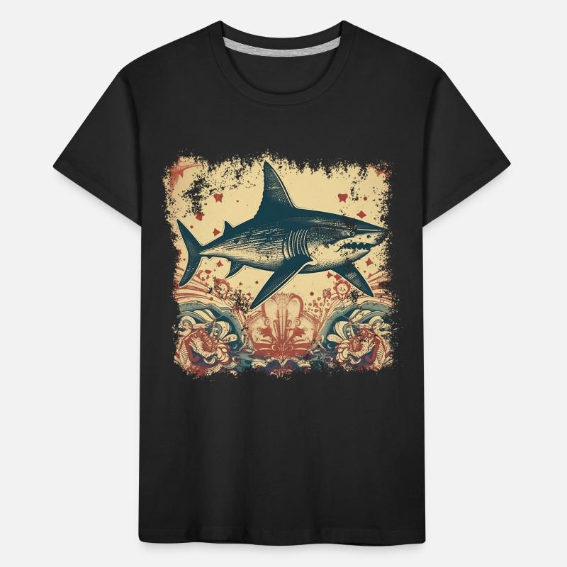 Cool retro shark with 50s patterns Kids' Premium Organic T-Shirt