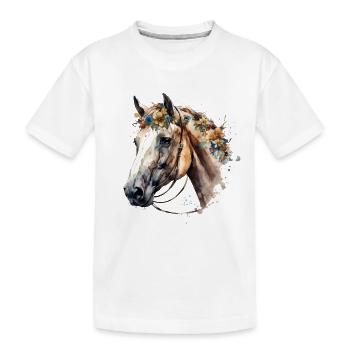 Weißes Pferd mit zarten Blumen - Boho Look - Kinder Premium Bio T-Shirt - Weiß - Vorne