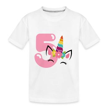 Einhorn zum 5. Geburtstag. 5 Jahre Geburtstagsgeschenk - Kinder Premium Bio T-Shirt - Weiß - Vorne