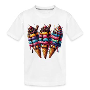 Trois délicieux cornets de crème glacée colorés et décorés - T-shirt bio Premium Enfant - blanc - Devant