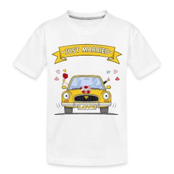 Just married Hochzeitsauto Gelb - Kinder Premium Bio T-Shirt - Weiß - Vorne