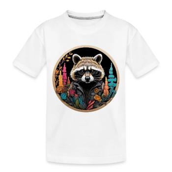 Raccoon in a colorful circle frame - Kids' Premium Organic T-Shirt - white - Front