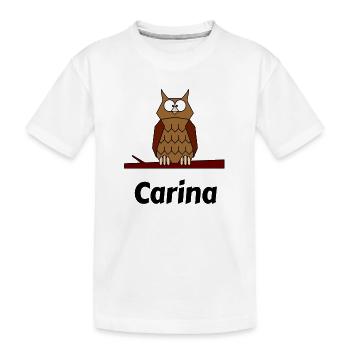 Kinder Schule Geboren Eule Motiv Carina - Kinder Premium Bio T-Shirt - Weiß - Vorne