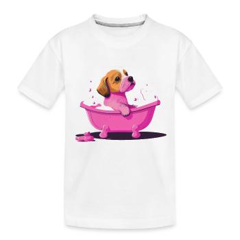 Mignon jeune chien dans la baignoire - T-shirt bio Premium Enfant - blanc - Devant