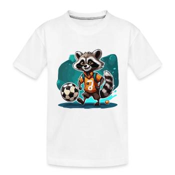 Soccer Raccoon / Animal / Soccer / Goal / Sports - Kids' Premium Organic T-Shirt - white - Front