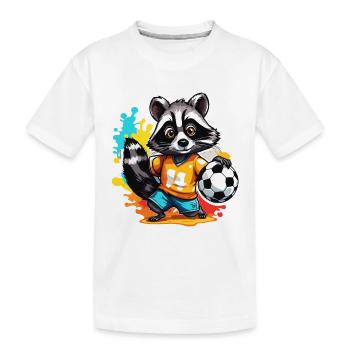 Soccer Raccoon / Animal / Soccer / Goal / Sports - Kids' Premium Organic T-Shirt - white - Front