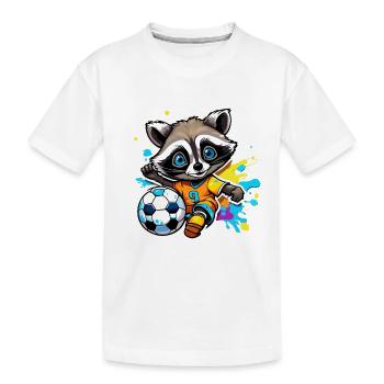Soccer Raccoon / Animal / Soccer / Goal / Sports - Kids' Premium Organic T-Shirt - white - Front