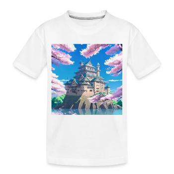 Japanisches Schloss, umgeben von Kirschblütenbäumen - Kinder Premium Bio T-Shirt - Weiß - Vorne