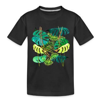 Monstera-Regenwald - Kinder Premium Bio T-Shirt - Schwarz - Vorne
